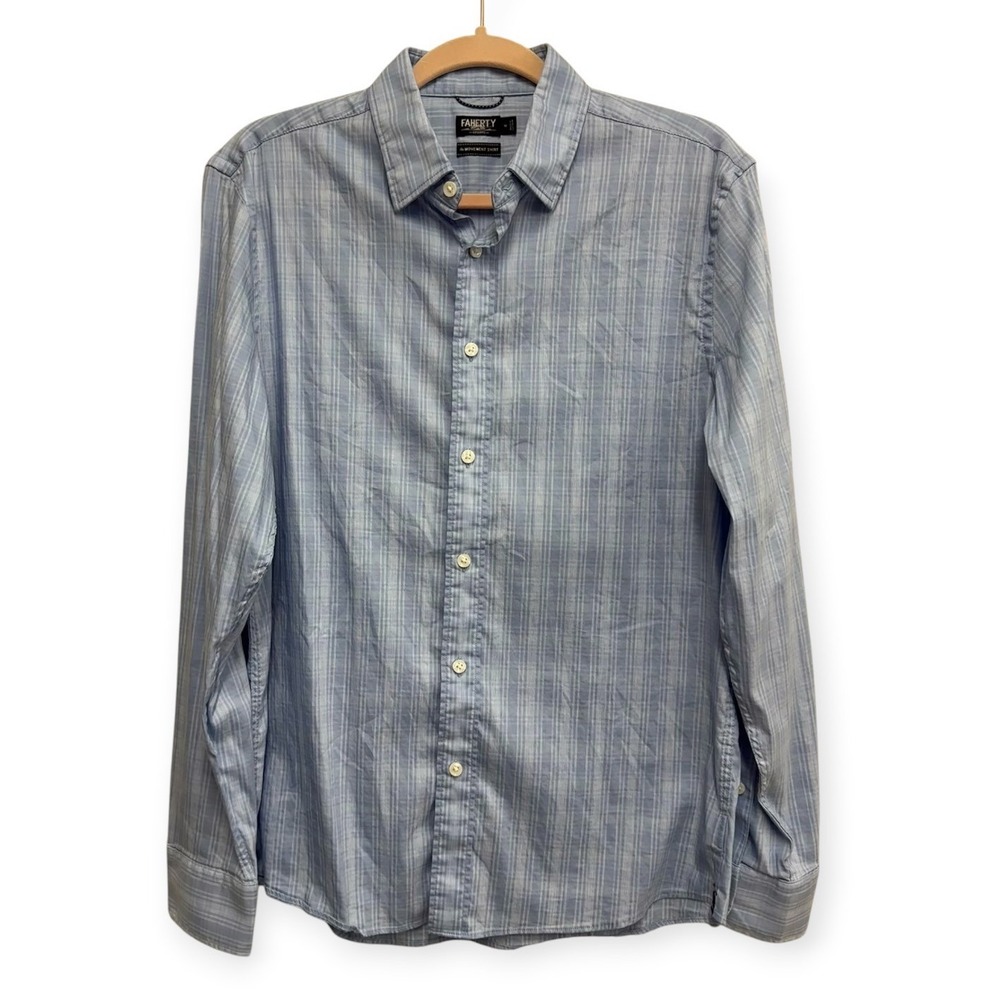 Faherty Reserve Movement Shirt Men's Medium Blue Plaid Button Down Long Sleeve